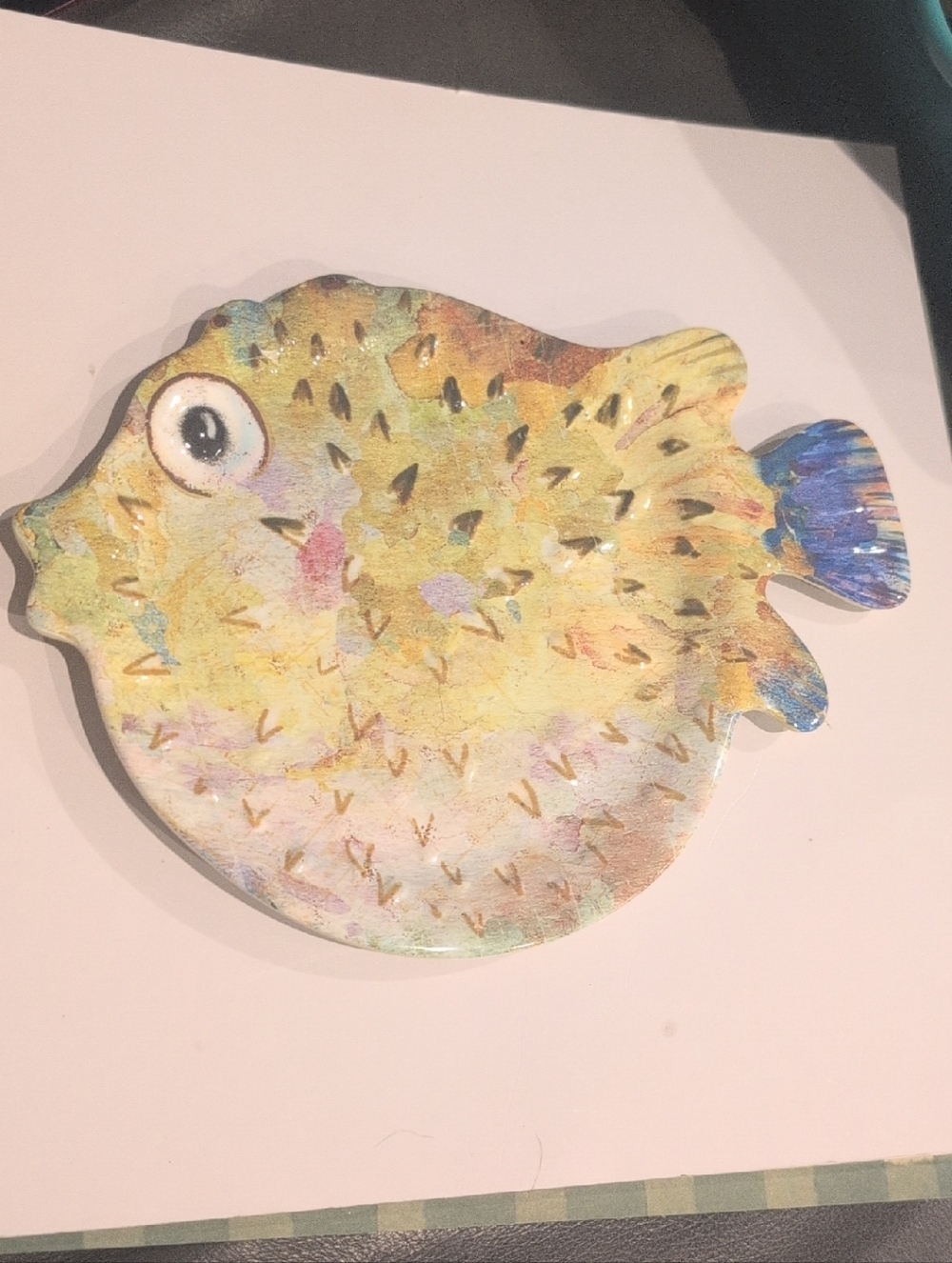 Retired Pier 1 FLUFFY THE PUFFER FISH Melamine 15” X 11” Serving Tray: Tropical